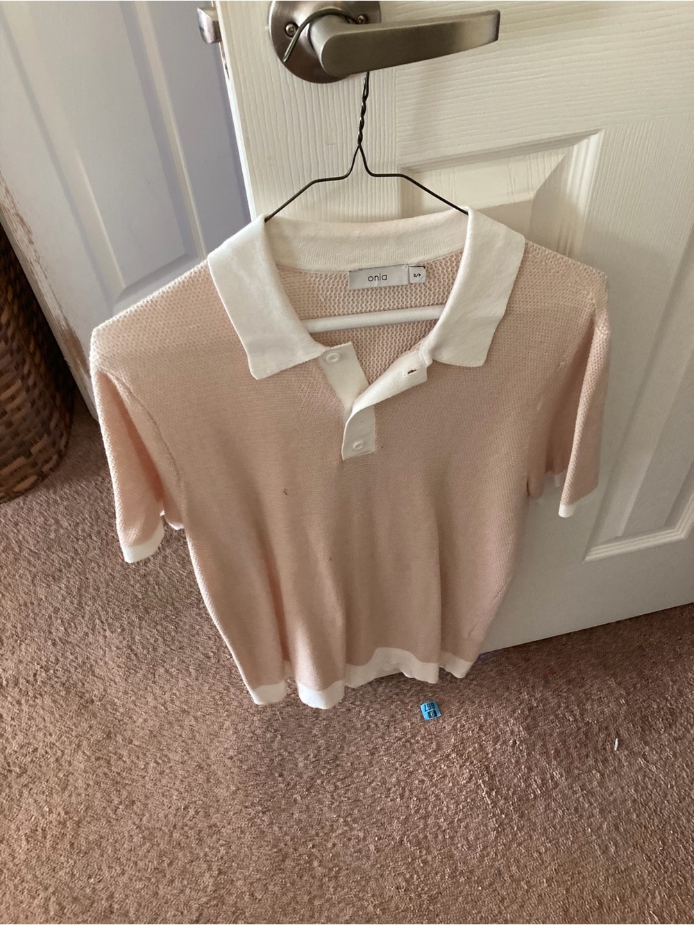onia Pale tan knit Polo with White Trim